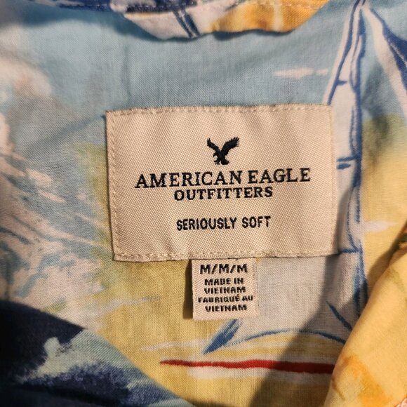 American‎ Eagle Outfitters Hawaiian Shirt Serously Soft Surfers Waves Medium - Picture 5 of 9